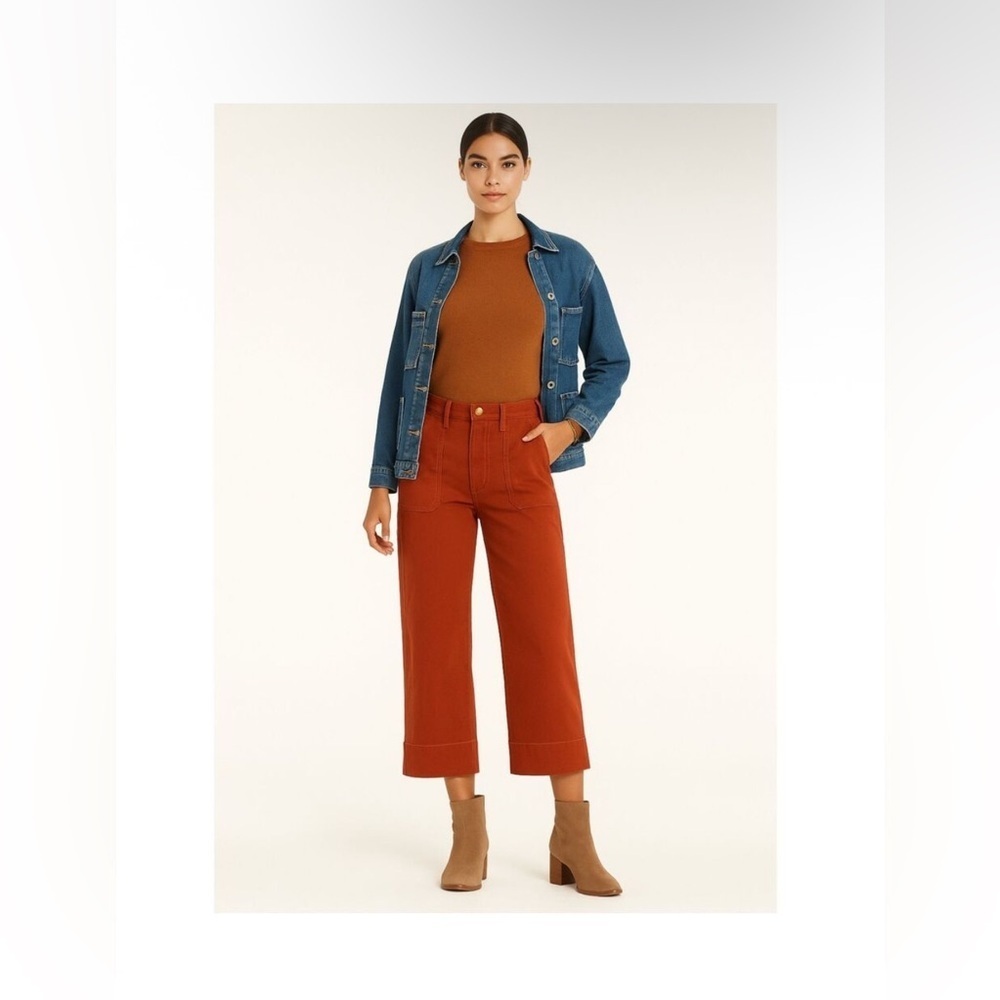 Roller Rabbit Elle Twill Straight Leg High Rise Crop Poplin Pants in Terra Cotta